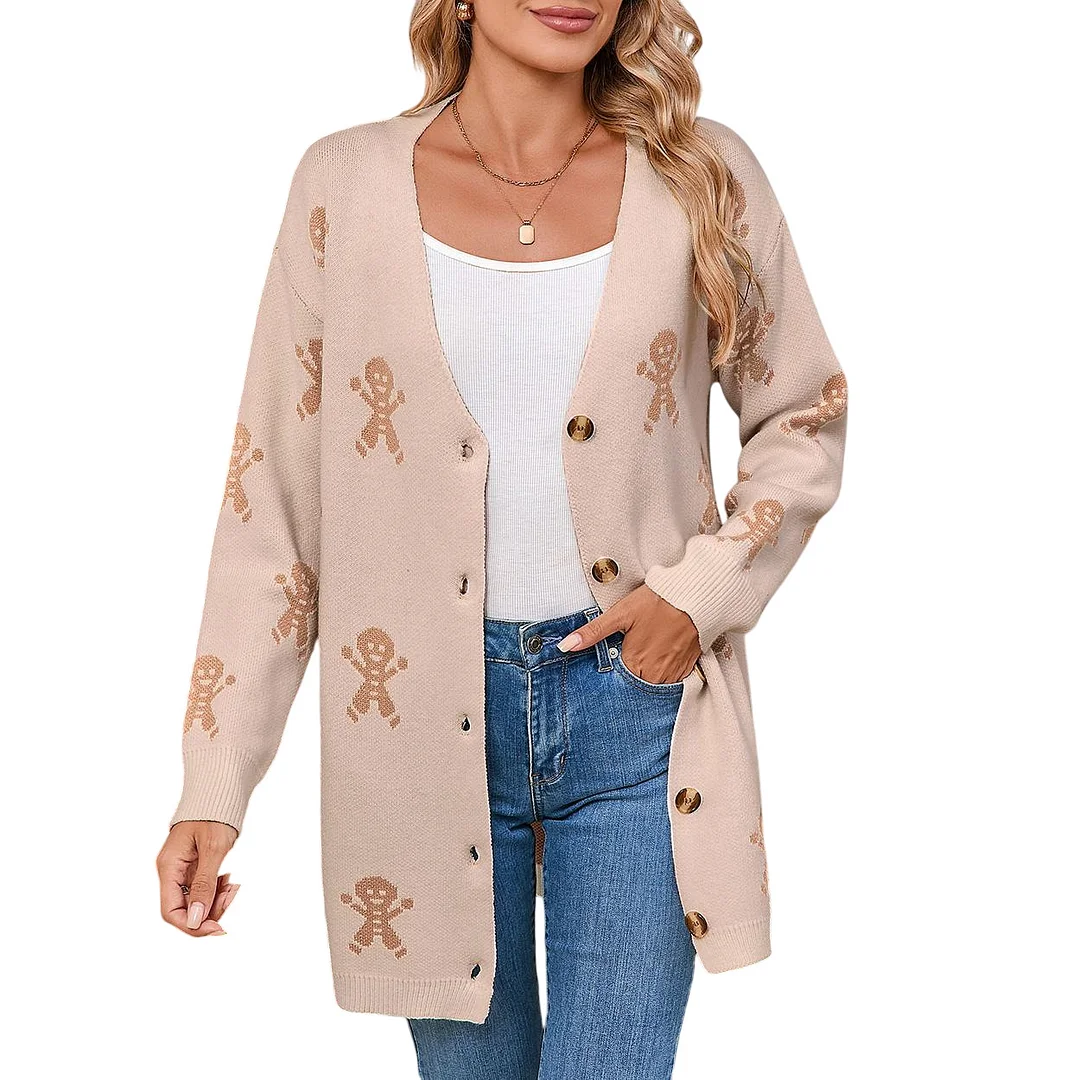 Athvotar Athvotar And Winter New Sweater Female Christmas Cartoon Embroidered Long Knitted Cardigan Jacket