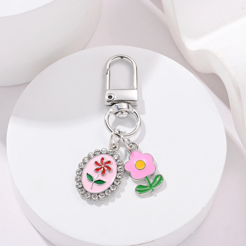 IG Style Elegant Sweet Flower Alloy Enamel Inlay Rhinestones Bag Pendant Keychain