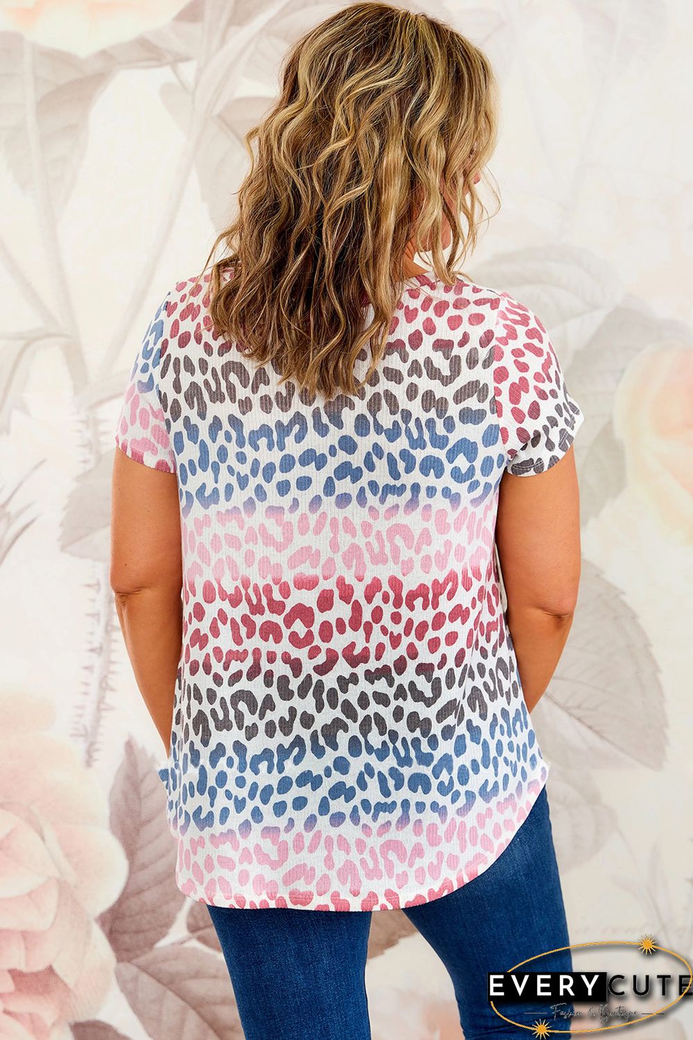 Multicolor Plus Size Gradient Leopard Tee