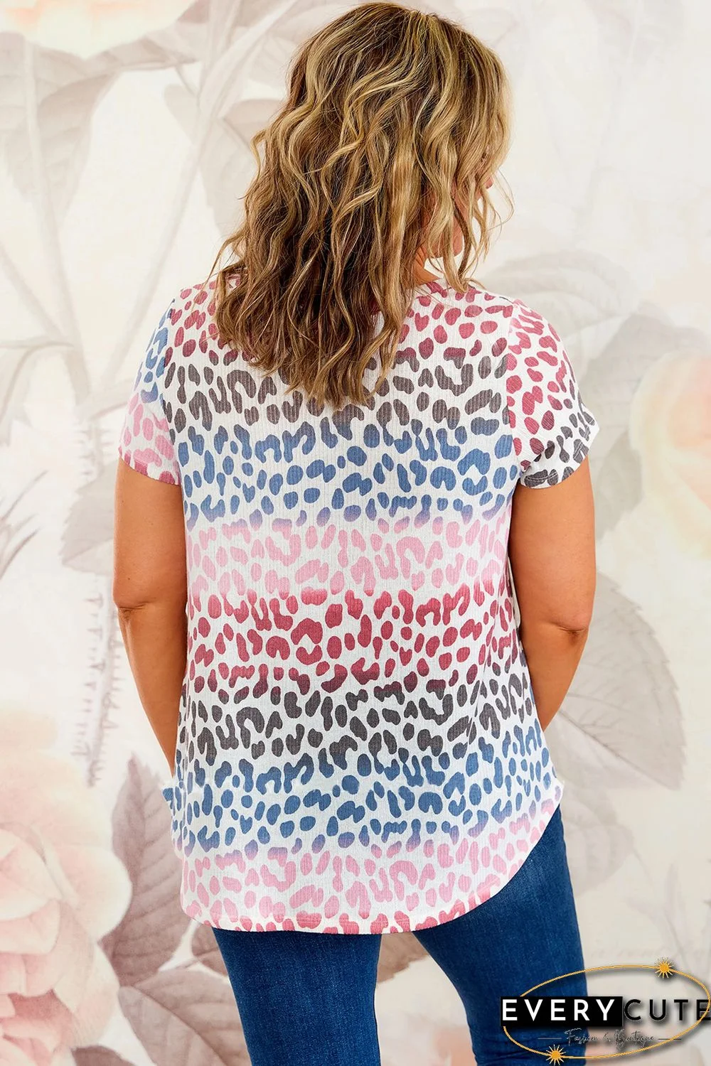 Multicolor Plus Size Gradient Leopard Tee