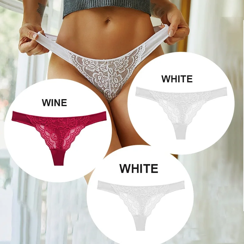 FINETOO 3PCS/Set M-XL Cotton G-string Women Lace Panties Sexy Woman Thong Underwear Lingerie Lace Pantys Femme T-Back Underpants