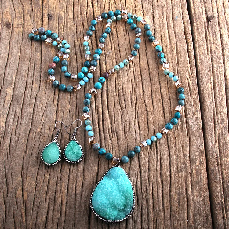 Olivenorma Cluster Pendant Raw Stone Beads Jewelry Set