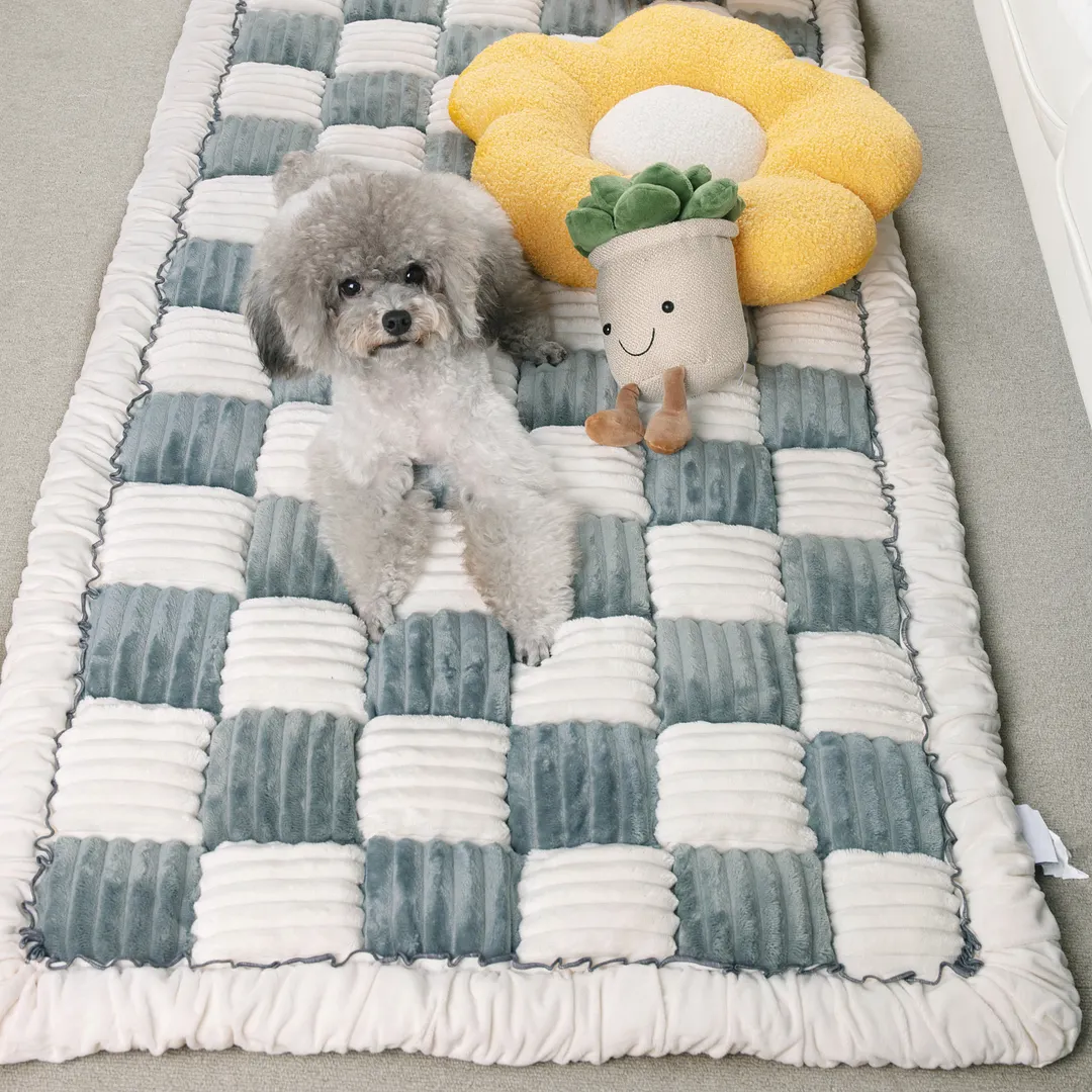 Cream coloured Large Plaid Square Pet Mat Bed Couch Cover cream-coloured-large-plaid-square-pet-mat-bed-couch-cover