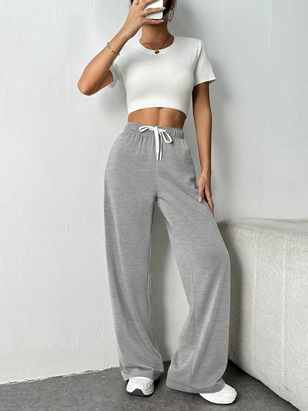 High Waisted Loose Drawstring Elasticity Split-Joint Pants Trousers