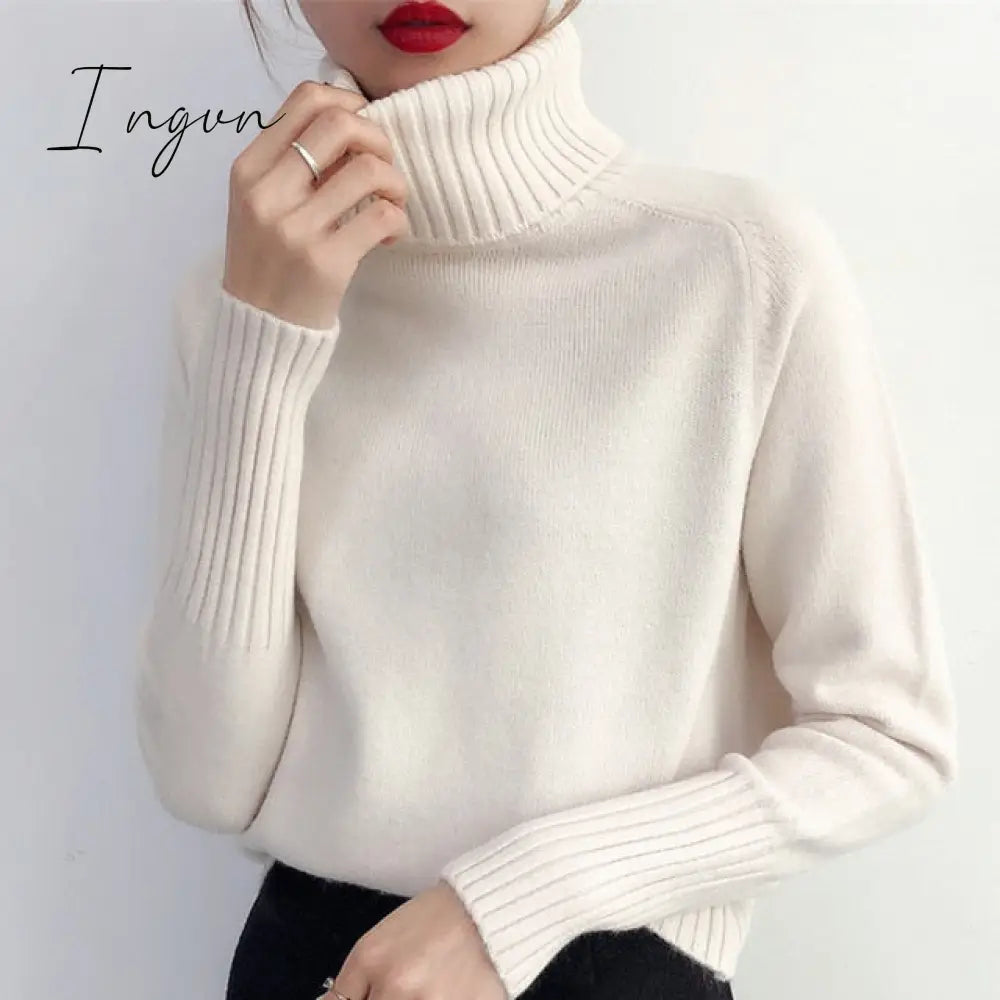 Ingvn - Cashmere Knitted Sweater Women Autumn Winter Korean Turtleneck Long Sleeve Pullover Female
