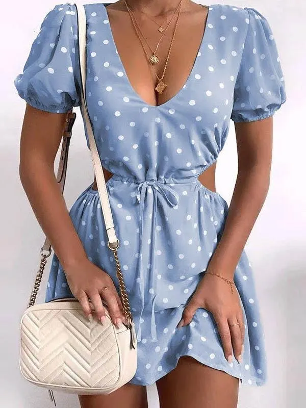 Polka Dot Print Hollow Waist Dress for Women