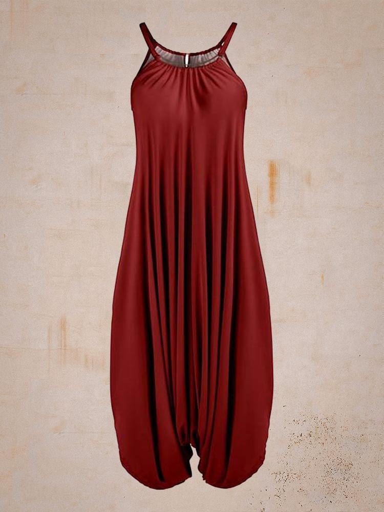 Dark Red Halter Harem Jumpsuit - Women & Plus