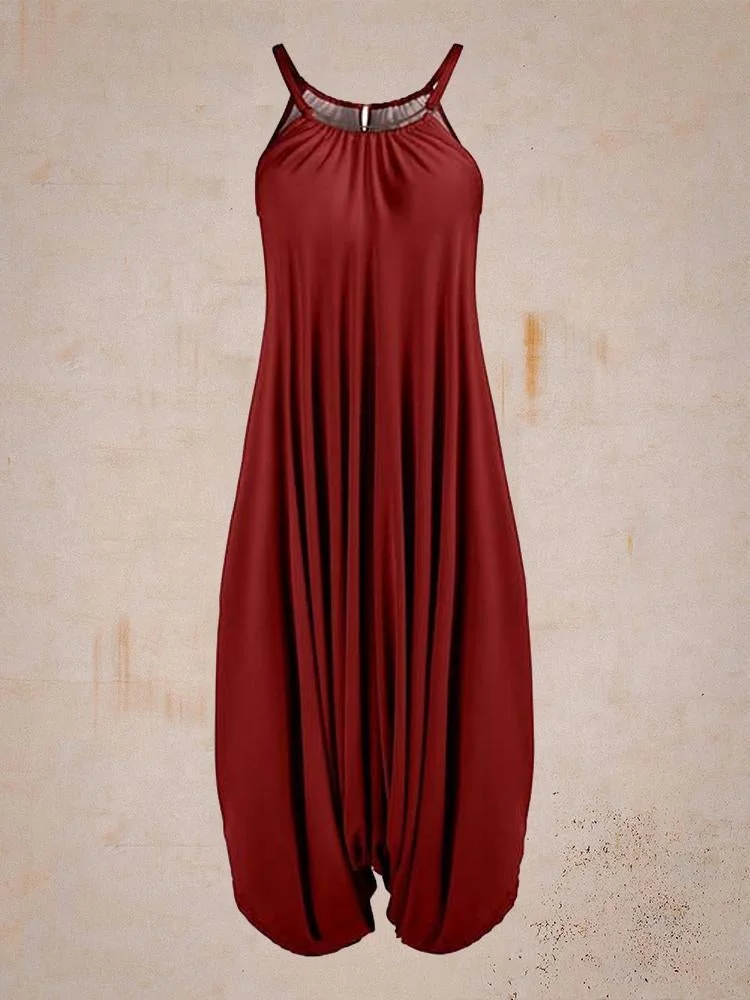 Dark Red Halter Harem Jumpsuit - Women & Plus
