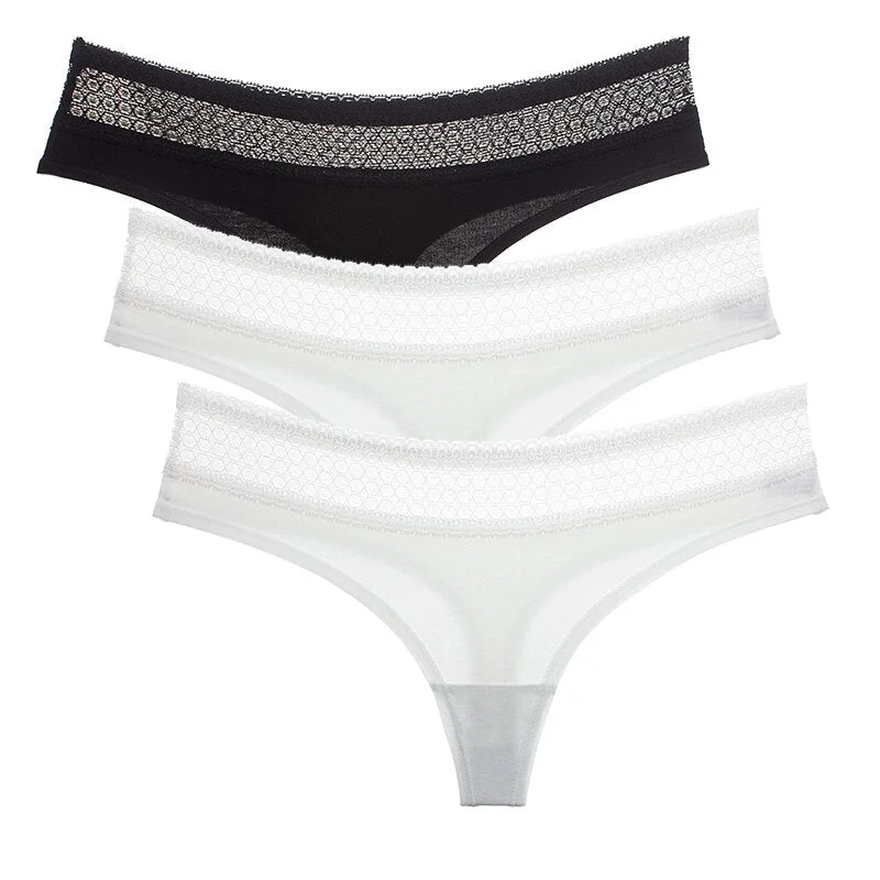 3Pcs/set Women Thongs Soft Cotton G-String Panties Sexy Lace Underpants Lingerie Female Underwear M-XL Girl Thong