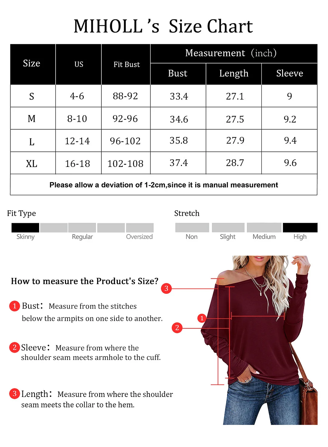 MIHOLL Womens Long Sleeve Batwing Casual Loose Dolman T-Shirt Blouse Tops