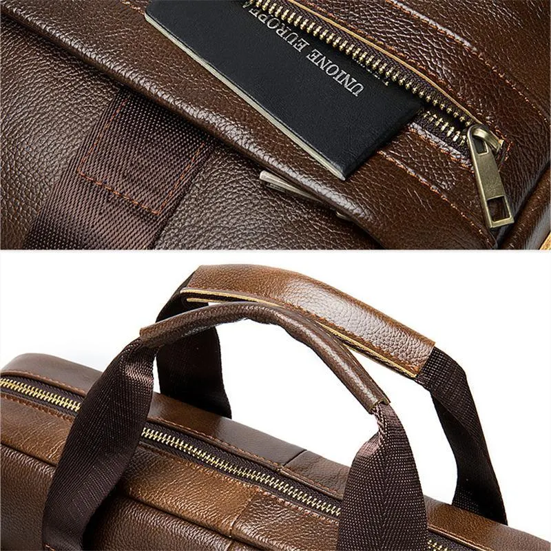 Vintage Style Grain Textured Interior Pocket Detachable Sling Strap Laptop Bag
