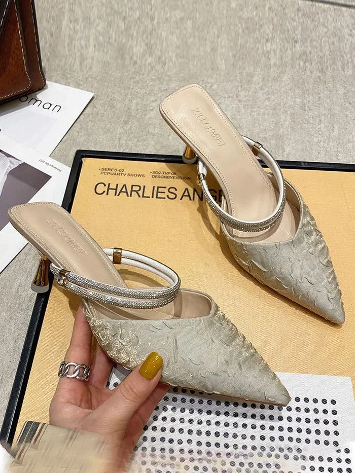 Fashion bag pointed stiletto two-wear high-heeled half slippers