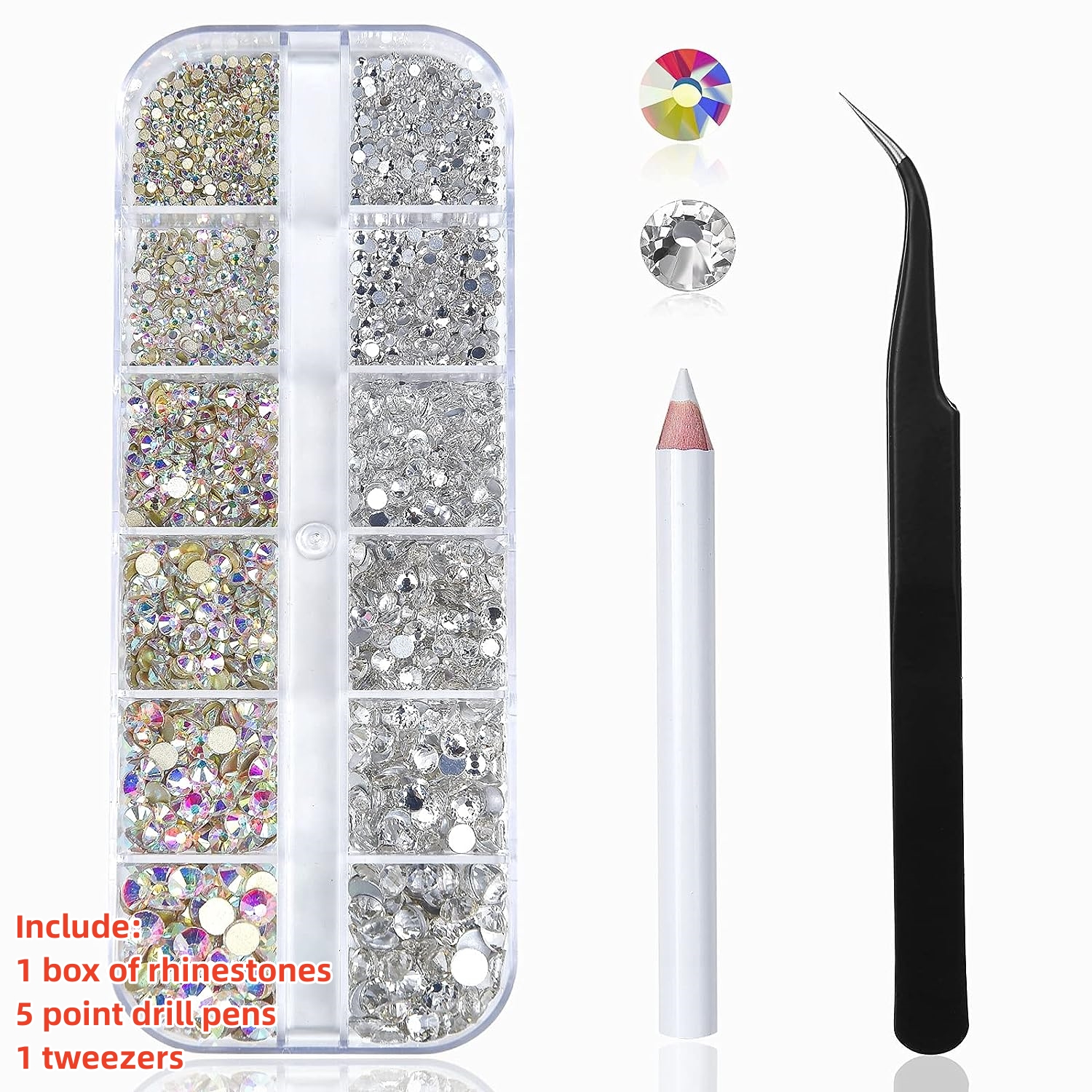 Multi-Size Nail Rhinestones Kit 3D Crystal AB DIY Nail Art Decors Diamond Gems Glitter Manicure Point Drill Pen Tweezers Tools #