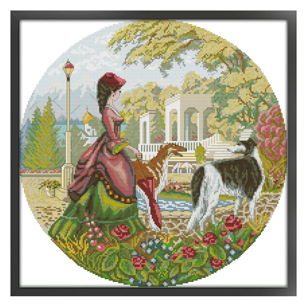DIY Stamped Cross Stitch 14CT Full Embroidery 44*44cm - Lady And Dog