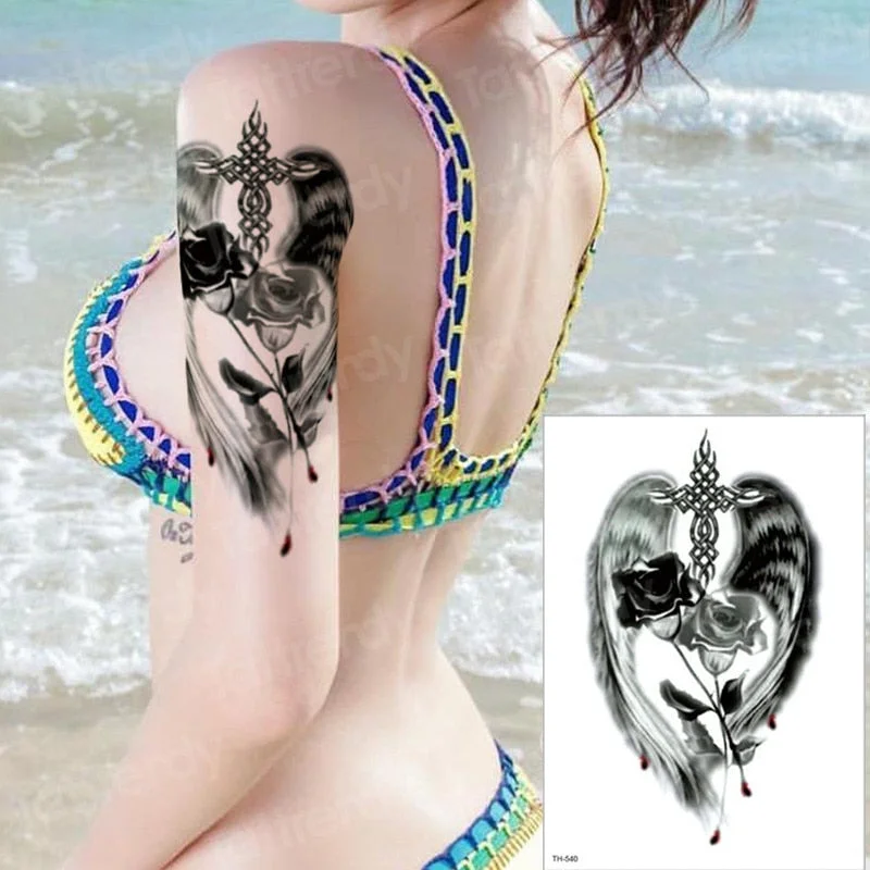 temporary tattoo sheet tatoo temporary stickers angel wing tattoos girl sexy thigh arm tattoo black sleeve tatto boys men decal
