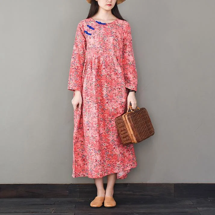 DIY o neck cotton summer quilting dresses Shape pink floral cotton robes Dresses