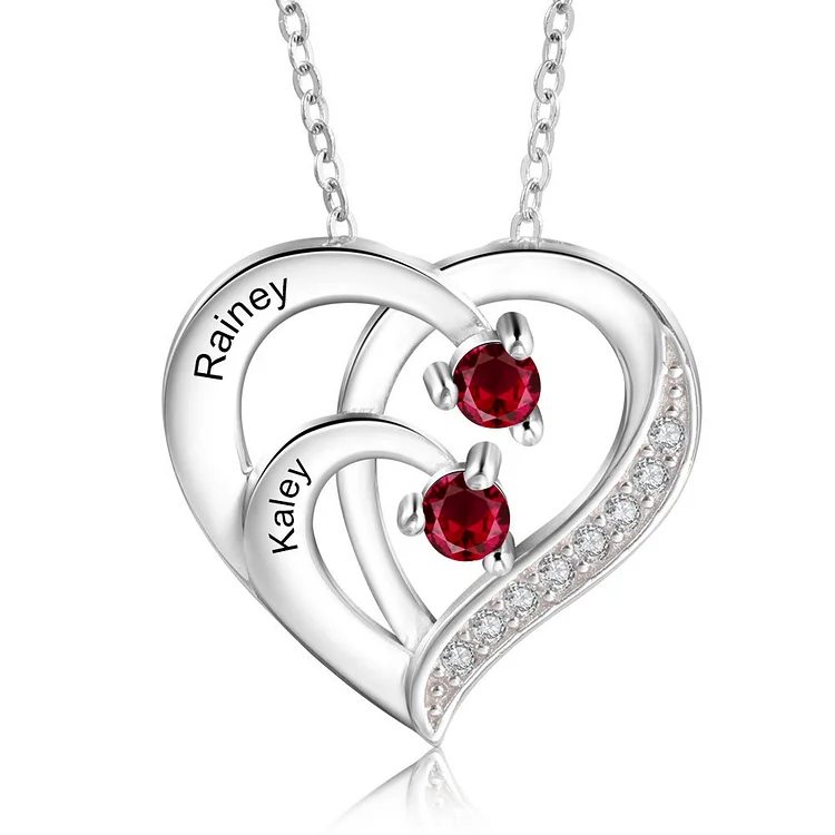 Heart necklace deals with 2 birthstones