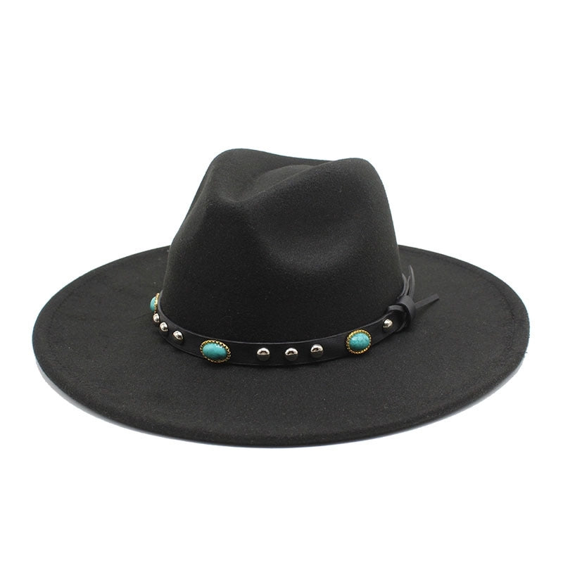 Classic Panama Autumn And Winter Men And Women Denim Woolen Hat New Big Brim Hat