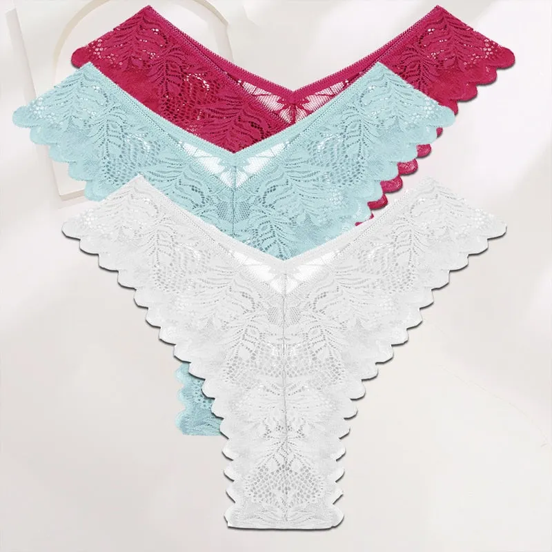 FINETOO 3PCS/Set Lace Gstring Panties Women Sexy M-XL Girls Thongs Perspective Temptation New Pantys Underwear Female Intimates