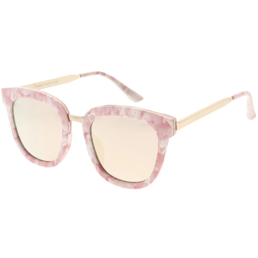 Marble Printed Horn Rimmed glasses Metal Nose Bridge Colored Mirror Square Flat Lens 49mm