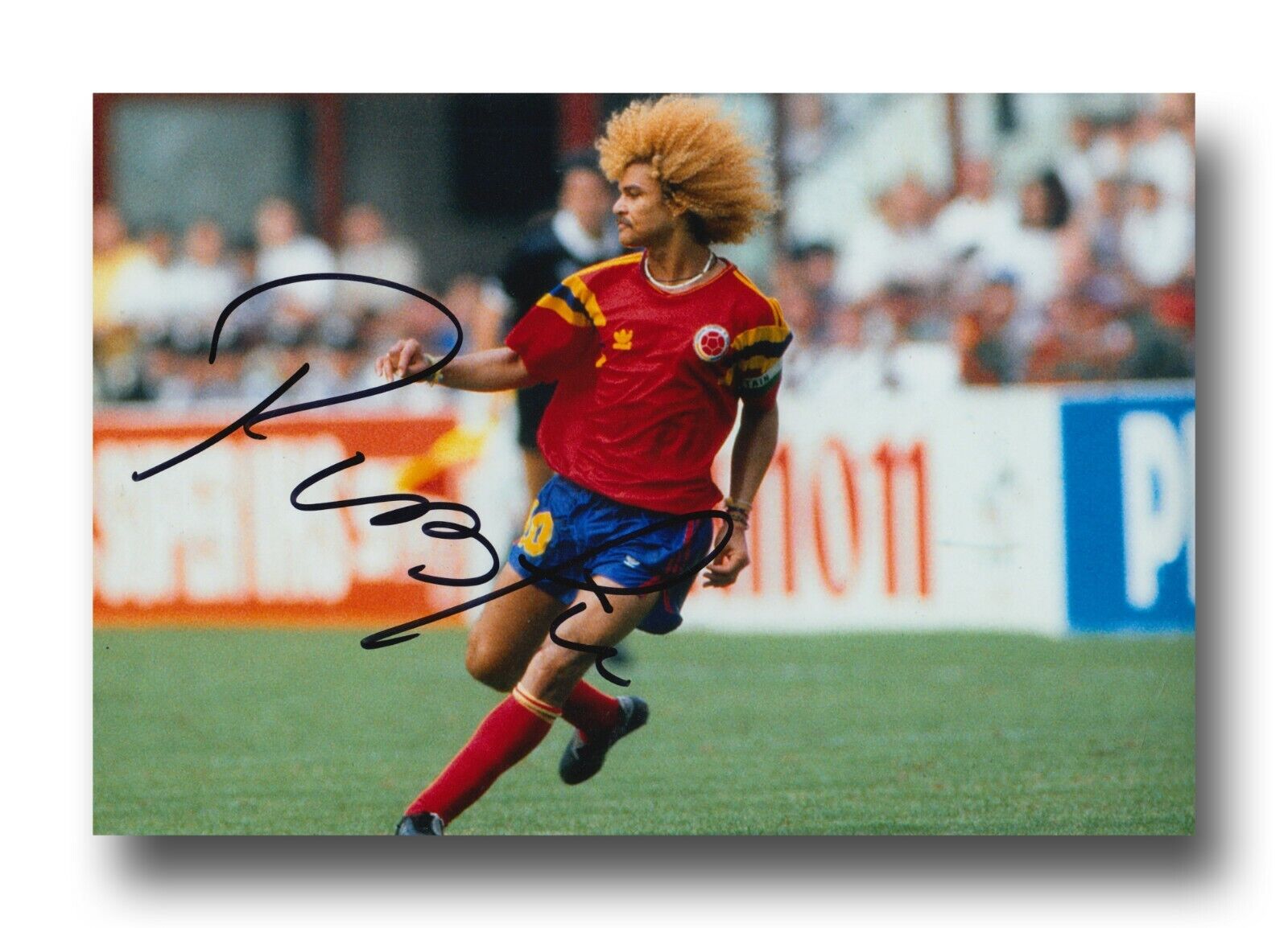 CARLOS VALDERRAMA HAND SIGNED 12x8 Photo Poster painting - COLOMBIA - FOOTBALL AUTOGRAPH 4.