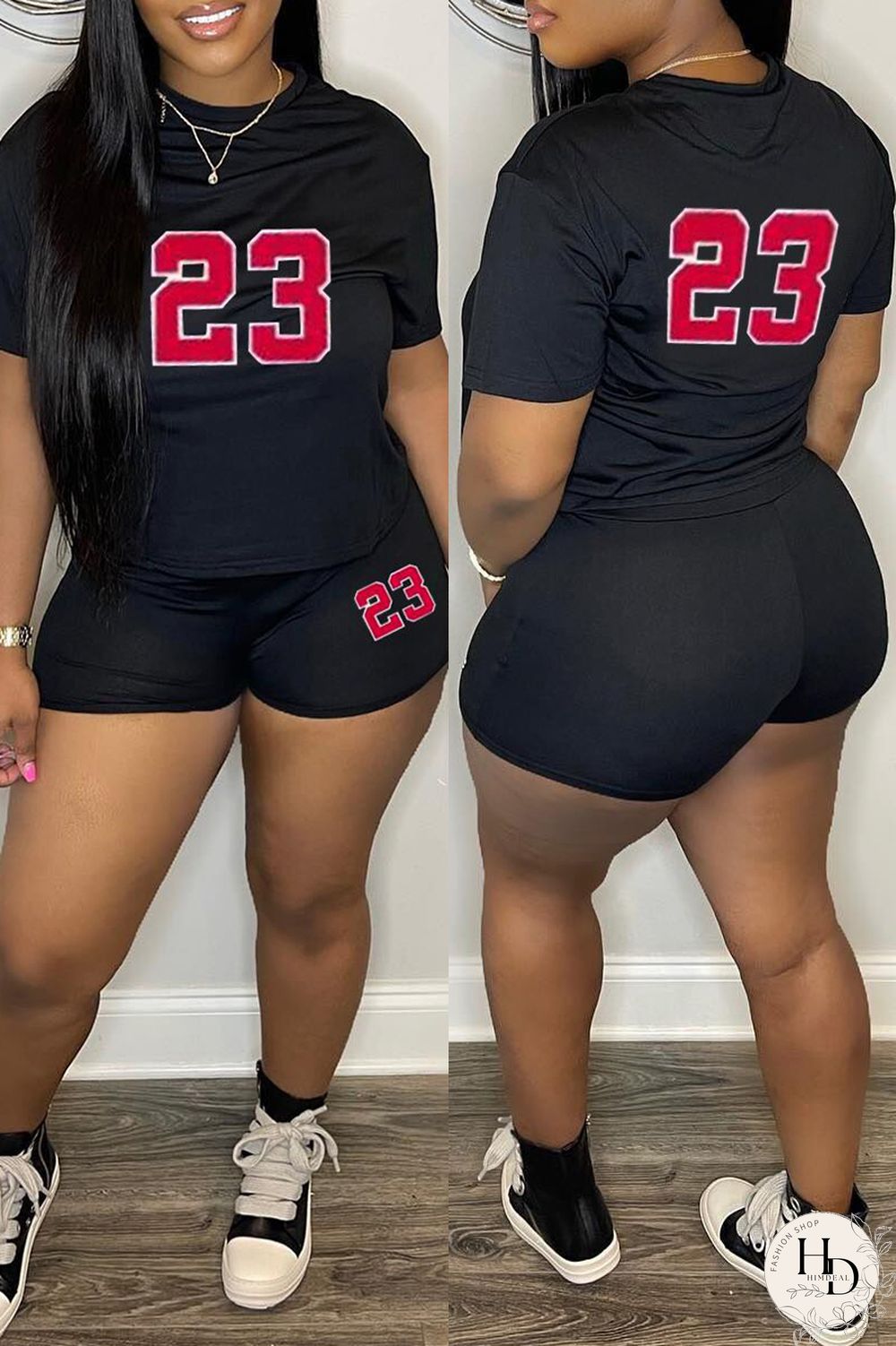 Black Casual Sportswear Daily Basic O Neck Short Sleeve Two Pieces