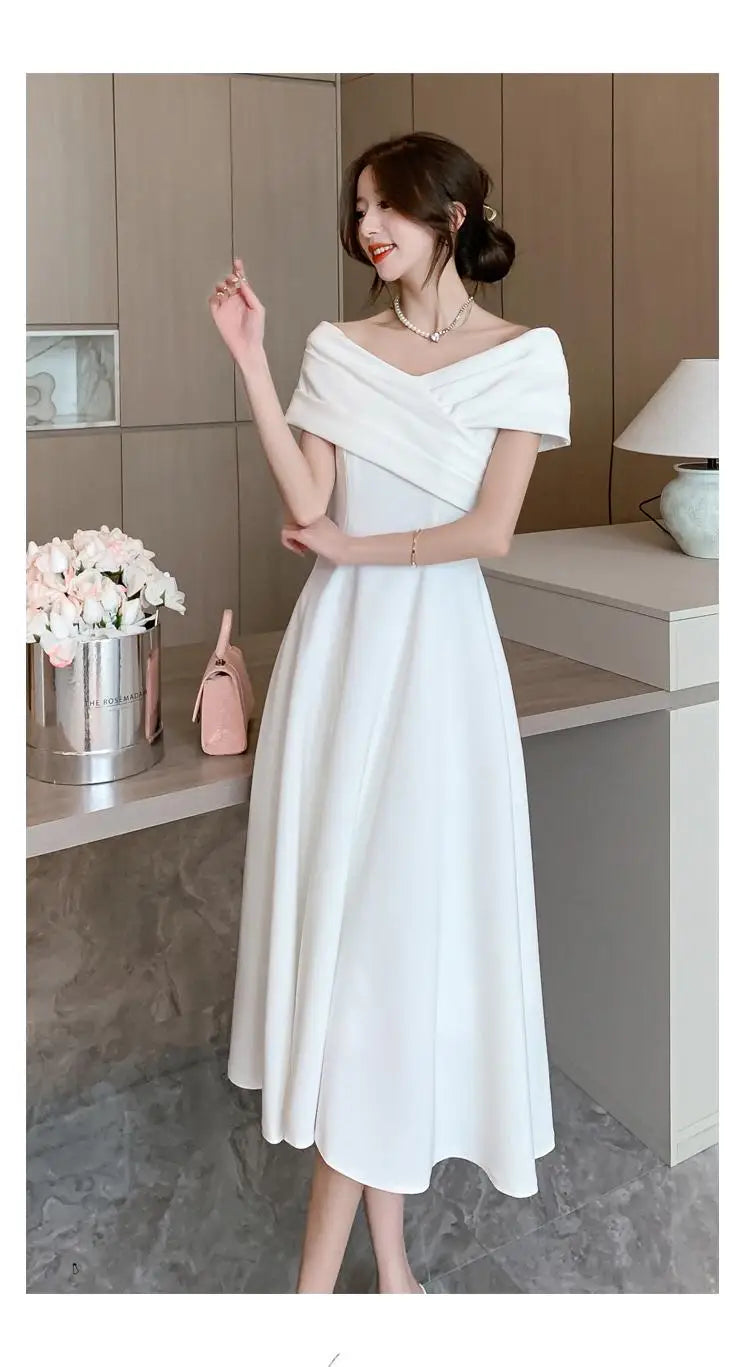 Aiertu Elegant Evening Dress For Women Sleeveless Fashion Fairy Birthday Party Dress Solid Midi 2024 New Summer Sexy Engagement Dresses Aiertu
