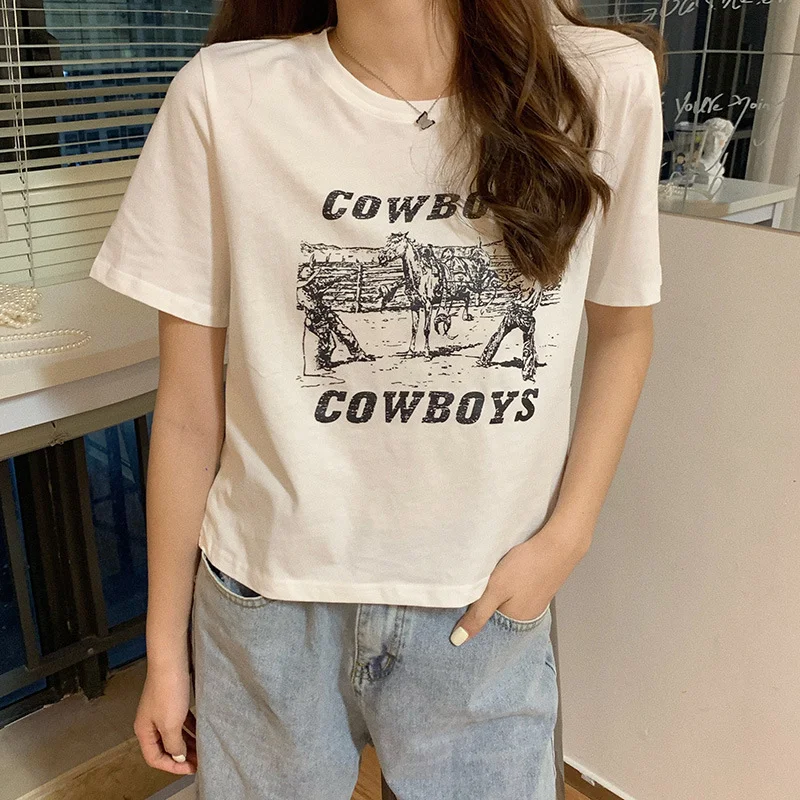 Brownm Brownm Print Short Short-Sleeved T-Shirt Female 2024 Summer Dress New Korean Version Design Sense Girl Slim Student Jacket