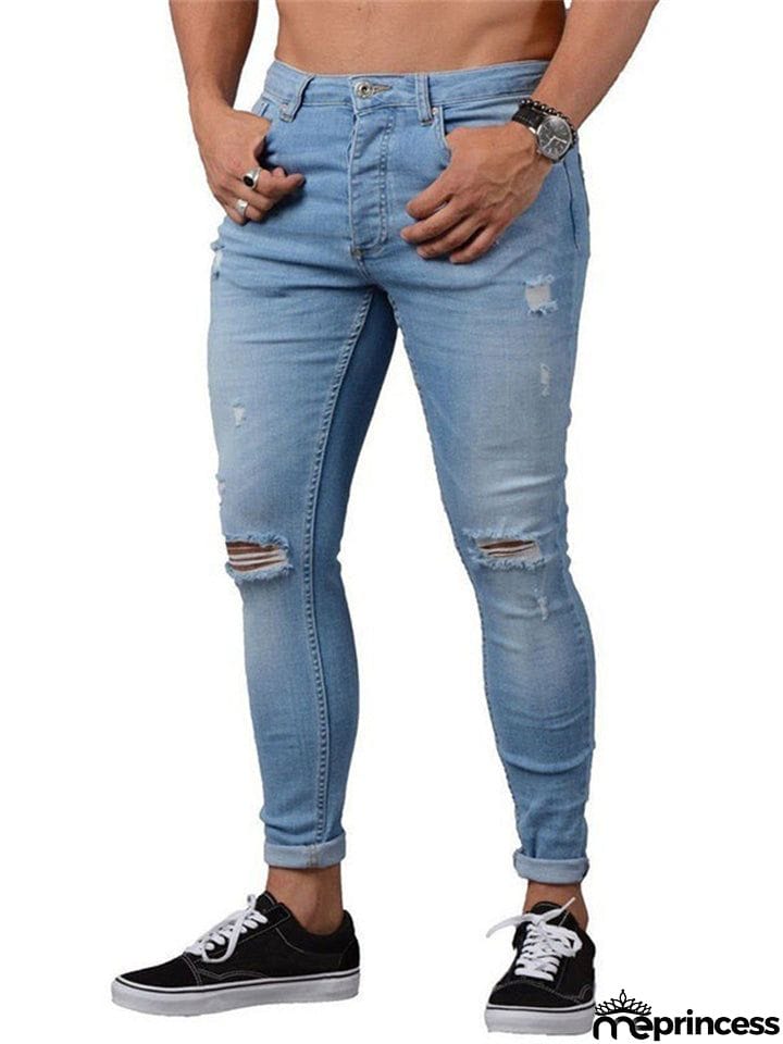 Men's New Fashion Skinny Stretch Hole Jeans