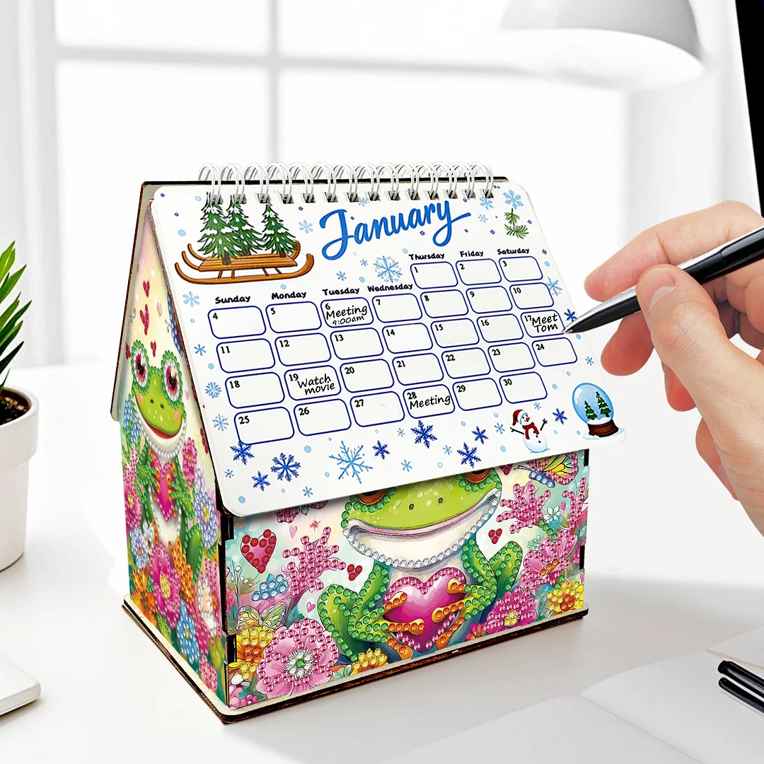 5D/DIY Calendar Crystal Painting Desk Calendars Kit Home Decorations (Frog)