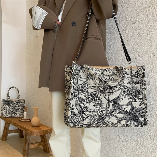 Casual Embroidery Canvas Handbag Women Large Capacity Handle Bag Simple Shoulder Bag Shopping Lady Totes Designer Pouch Clutch