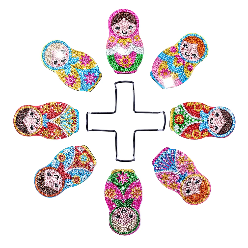 8pcs Doll DIY Crystal Drink Coasters Ornament Cup Coasters for Adults Kids