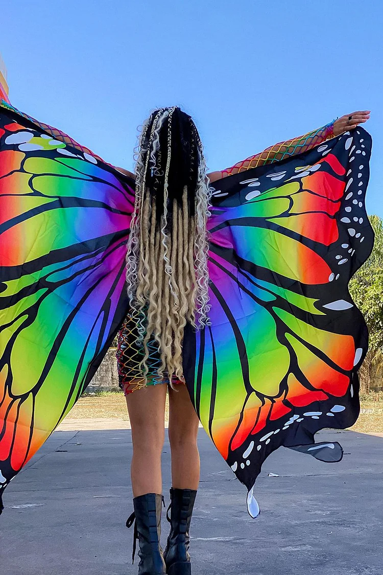 Ciciful Rainbow Butterfly Shawl Cape Festival Accessories Wings