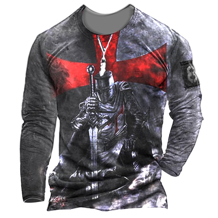 Cross Printing Men's Retro Long Sleeve Tactical T-shirt-Compassnice®