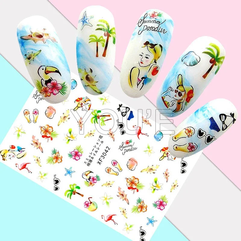 Under The Sea Nail Art Stickers Decoration Back Glue Self Adhesive Decal 3D Nail Sticker Manicure Tropical Fish Nail Design Foil