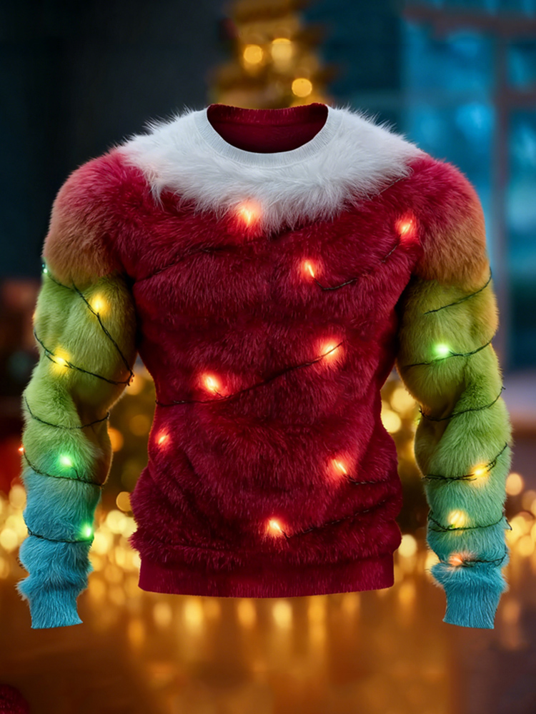 Men's Christmas Lights Santa Claus Gradient Cozy Plush Sweatshirt elevenforest