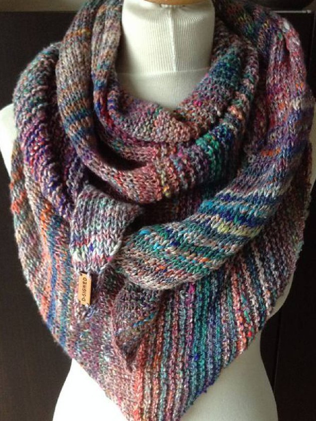Purple Vintage Color-Block Cotton-Blend Scarves & Shawls