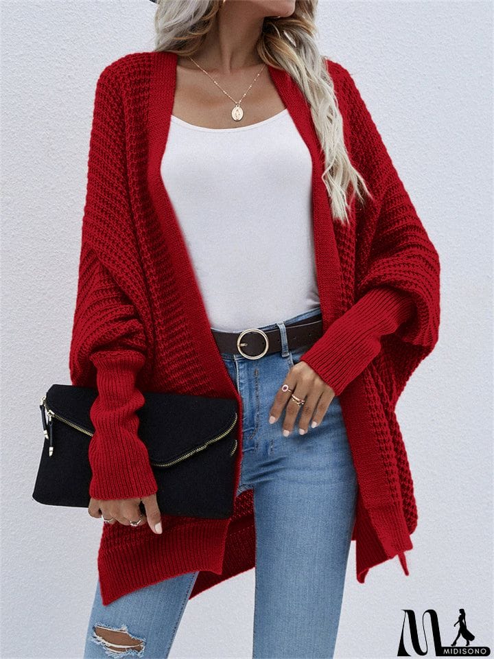 MidiSono - Women's Temperament Comfy Loose Solid Color Cardigan Sweater