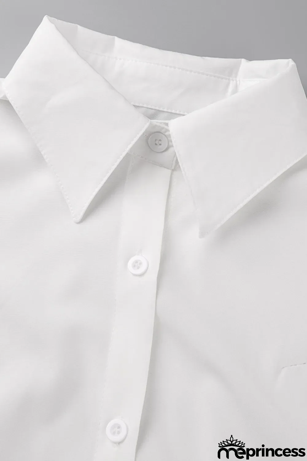 White Fashion Casual Solid Slit Turndown Collar Long Sleeve Shirt Dress