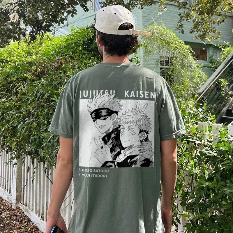 Jujutsu Kaisen Gojo Satoru Yuji Itadori Printed Men's Washed T-Shirt