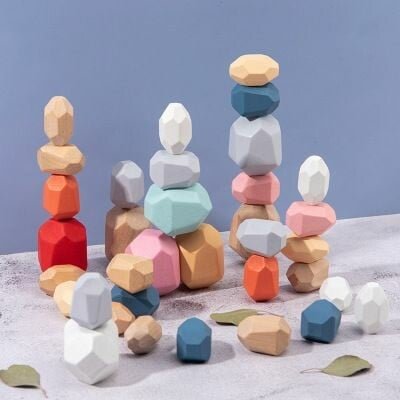 Wood Rock Set Balancing Blocks Natural Wood Toy