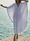 Solid Color Lacy Split-joint Kaftan Cover-up