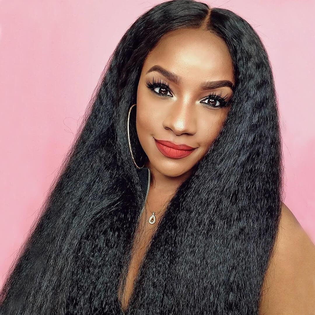 The OnlyHuman Hair Wigs Yaki 13x4 Inch Lace Frontal Wig 210% Density