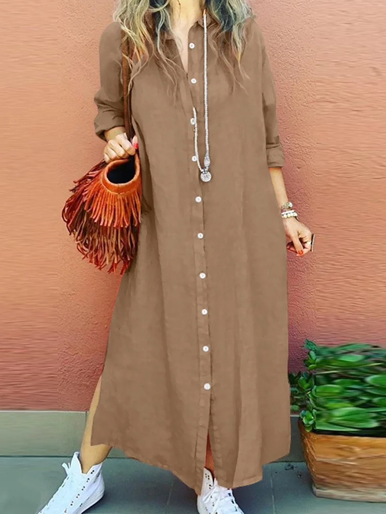 Elegant Cotton and Linen Shirt Dress