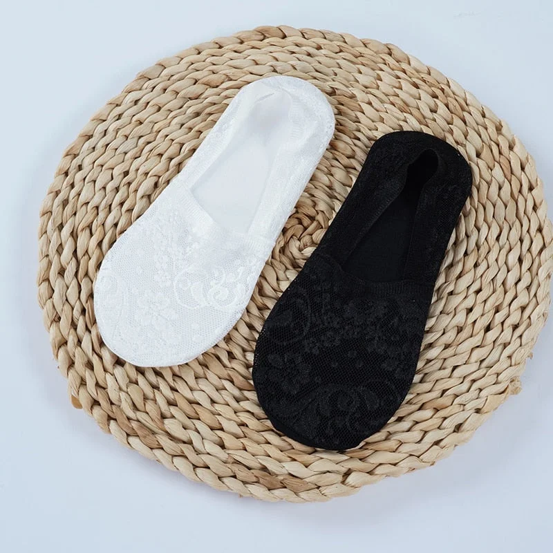 1/2 Pairs Fashion Women Girls Summer Socks Style Lace Flower No Show Short Sock Antiskid Invisible Ankle 2021 Sox Sock Slippers