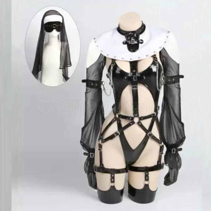 Cos Ascetic Nun Cosplay Princess Black Lingerie Bright Silver Costume SP17427