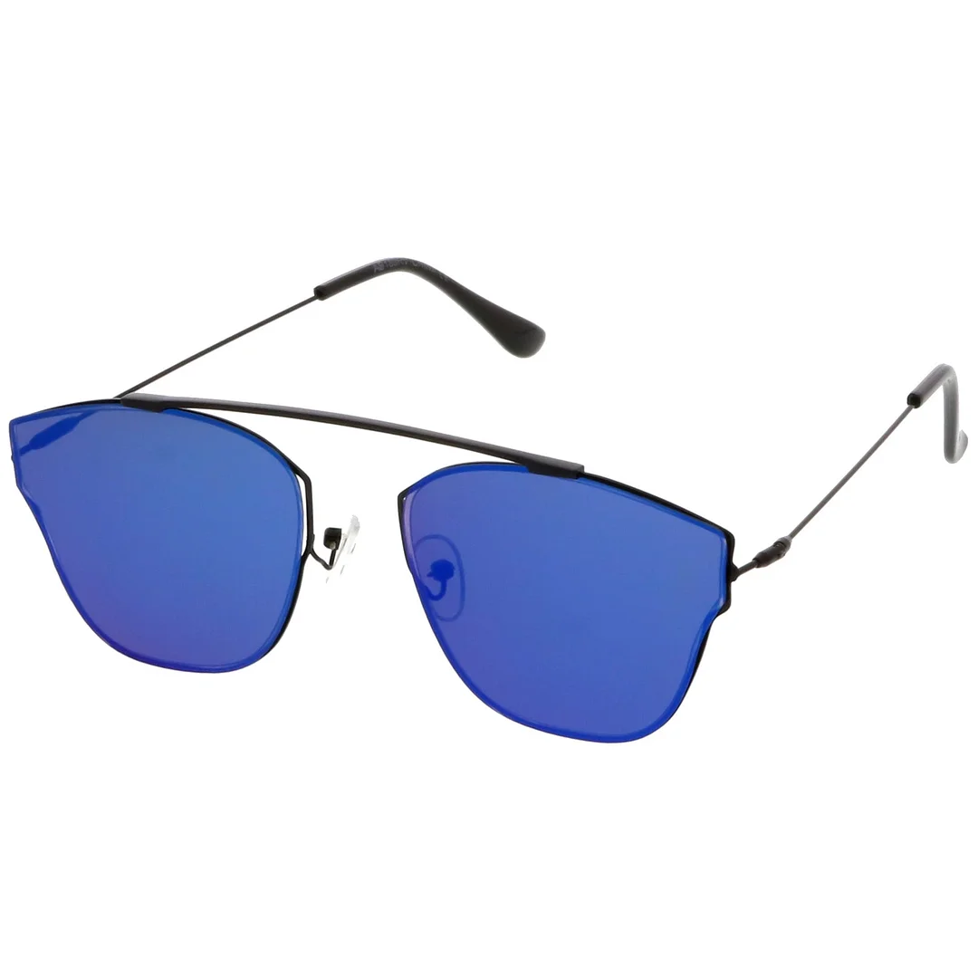 Modern Ultra Slim Metal Curved Crossbar Colored Mirror Flat Lens Pantos glasses 57mm