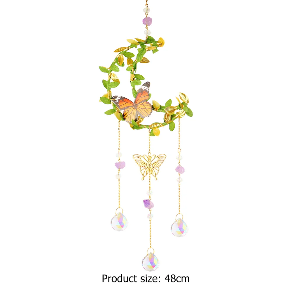 Crystal Wind Chime Prism Catchers Ornament Home Room Garden Decor (Moon 2)