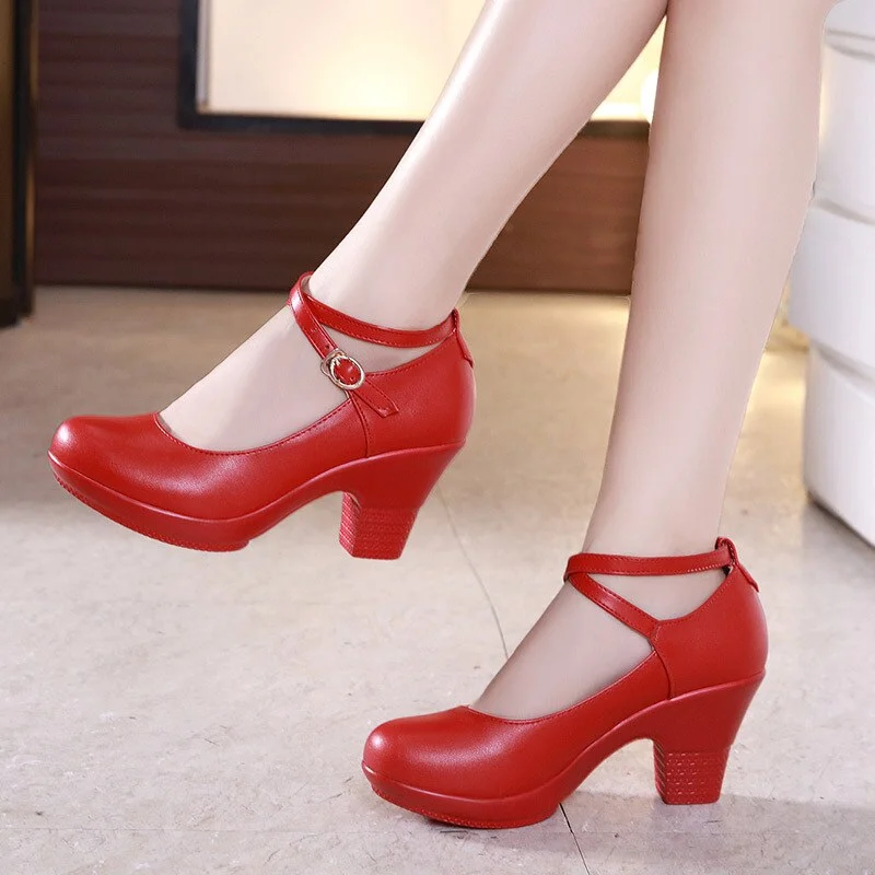 Colourp New 2022 Fashion Women Pumps With High Heels For Ladies Work Shoes Dancing Platform Pumps Women Genuine Leather Shoes Mary Janes