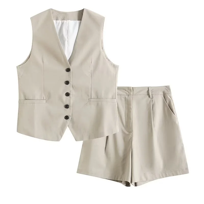 Nigikala Nigikala Summer Leisure Vest Set Linen-Blend Loose Vest + Shorts Set Women K27788